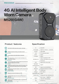 Caméra corporelle M520 H.265 Andriod 4G AI